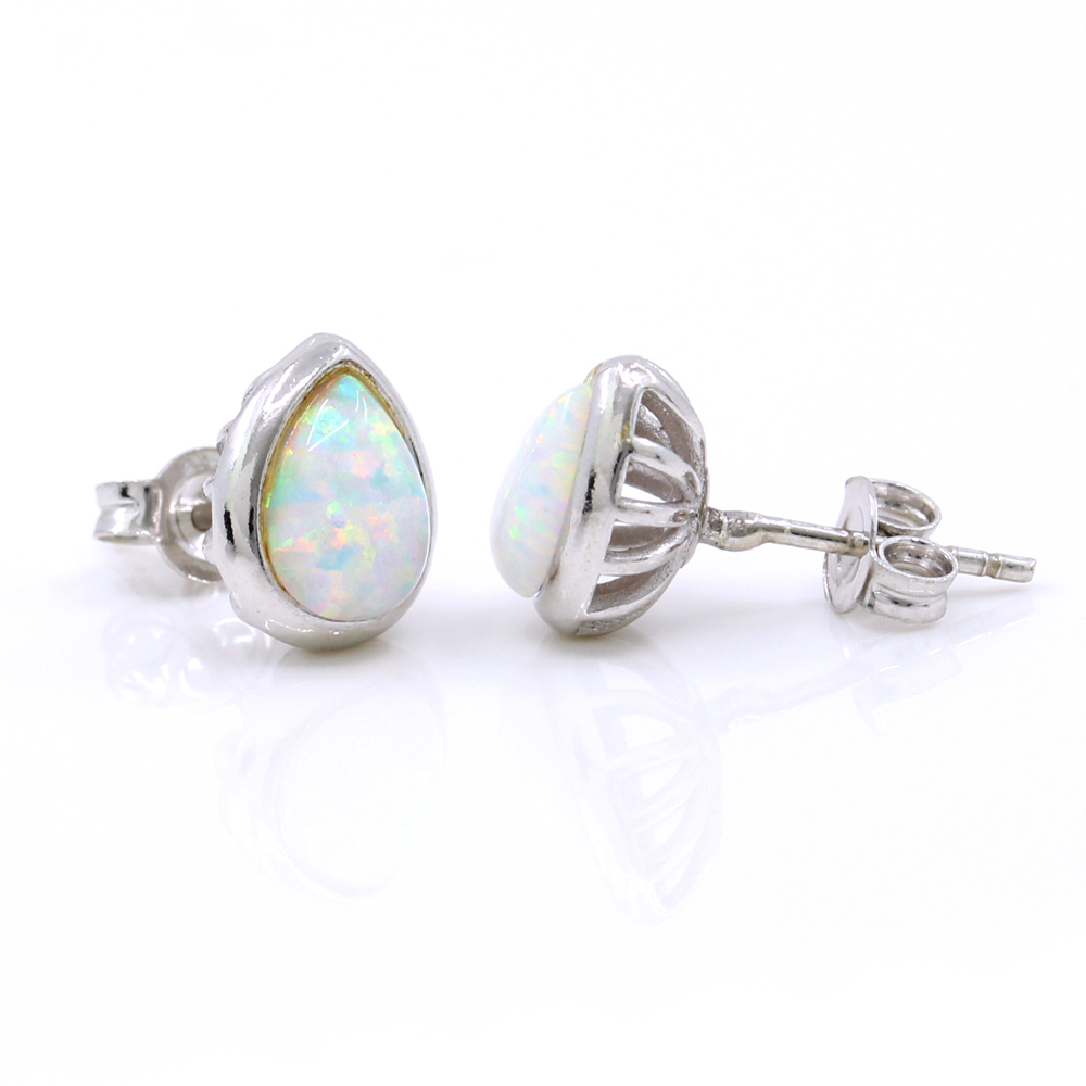 Cercei Picatura cu White Opal, argint 925 rodiat, 10mm