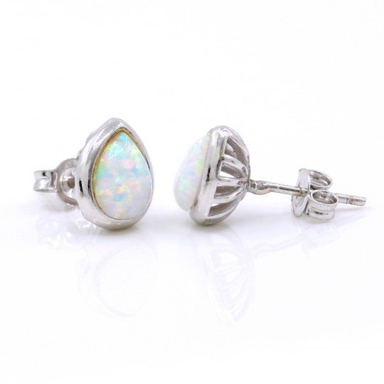 Cercei Picatura cu White Opal, argint 925 rodiat, 10mm