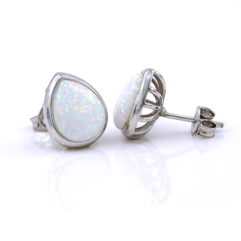 Cercei Picatura cu White Opal, argint 925 rodiat, 12mm