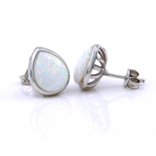 Cercei Picatura cu White Opal, argint 925 rodiat, 12mm