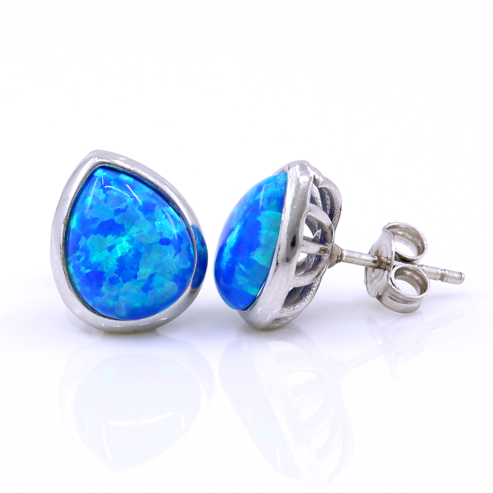 Cercei Picatura cu Blue Opal, argint 925 rodiat, 12mm