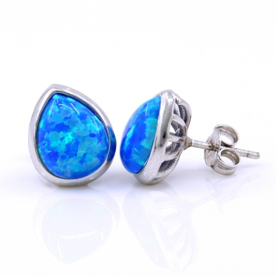 Cercei Picatura cu Blue Opal, argint 925 rodiat, 12mm