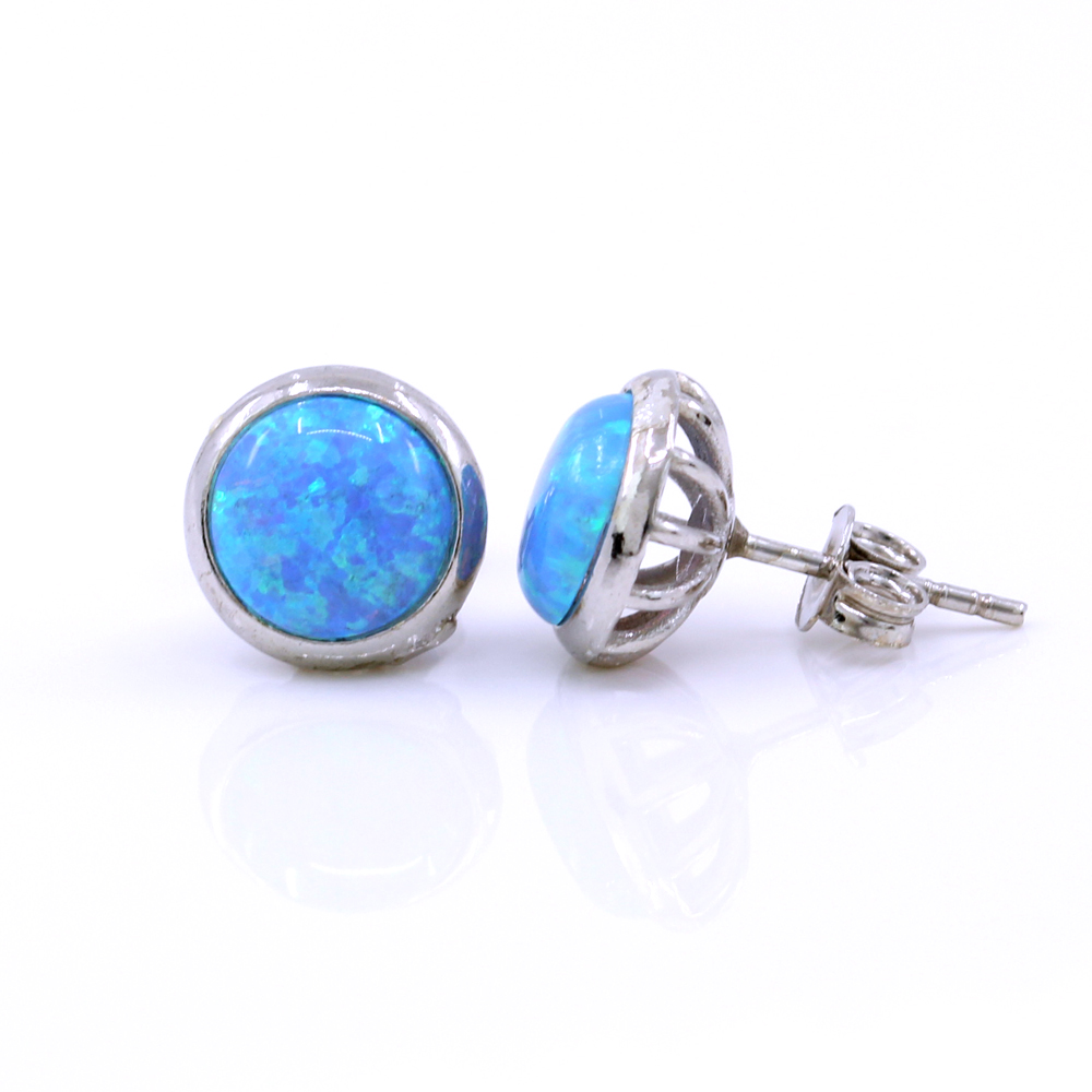 Cercei Rotund cu Azure Opal, argint 925 rodiat, 10mm