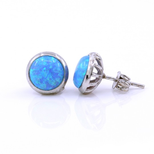 Cercei Rotund cu Azure Opal, argint 925 rodiat, 10mm