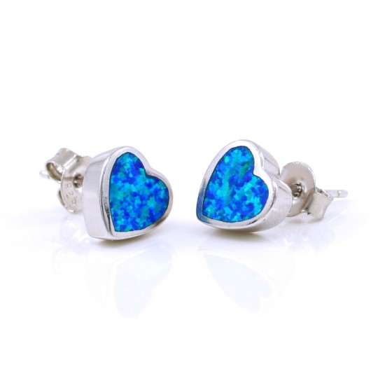 Cercei Inima cu Blue Opal argint 925 rodiat, 9mm