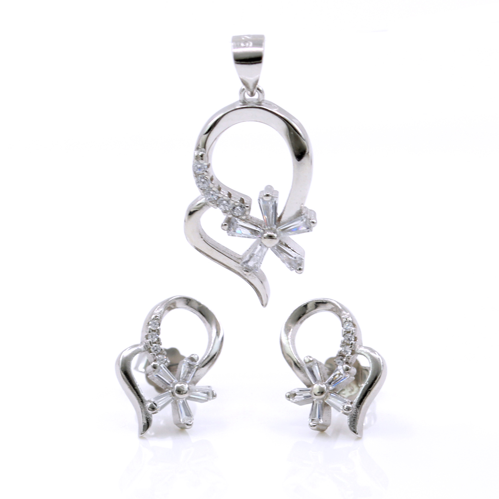 Set Floricica, pandantiv si cercei cu cristale argint 925 rodiat