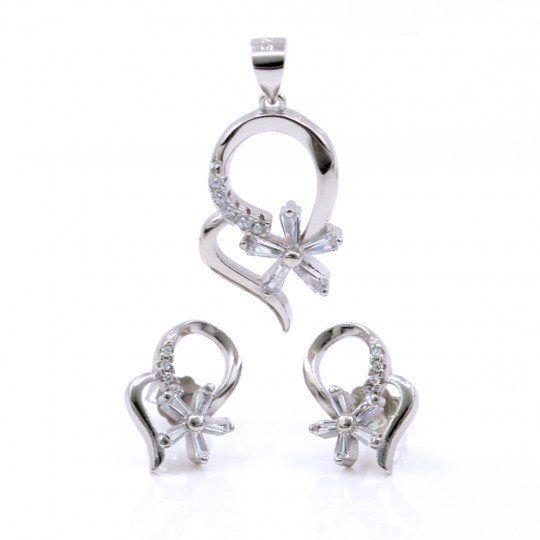 Set Floricica, pandantiv si cercei cu cristale argint 925 rodiat