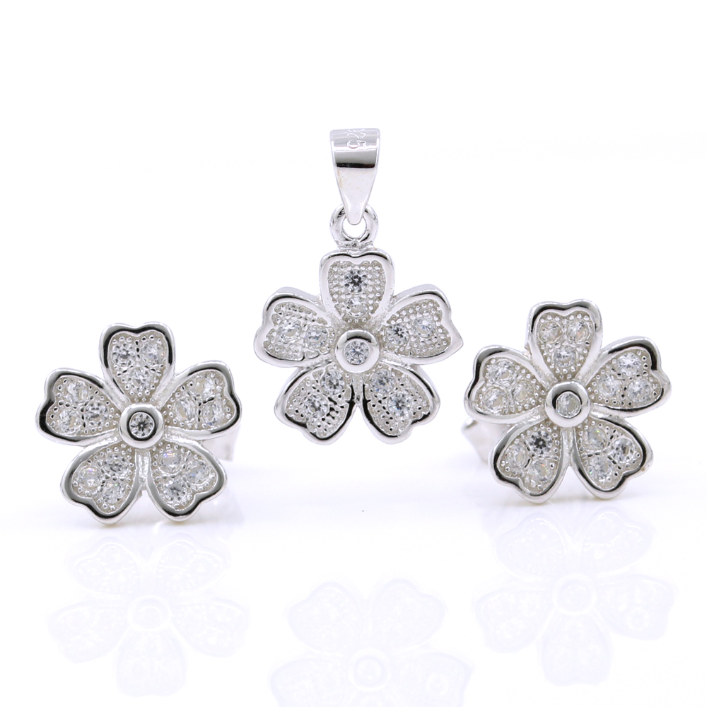 Set Margarete, pandantiv si cercei cu cristale argint 925 rodiat