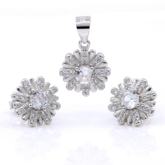Set Margarete, pandantiv si cercei cu cristale argint 925 rodiat