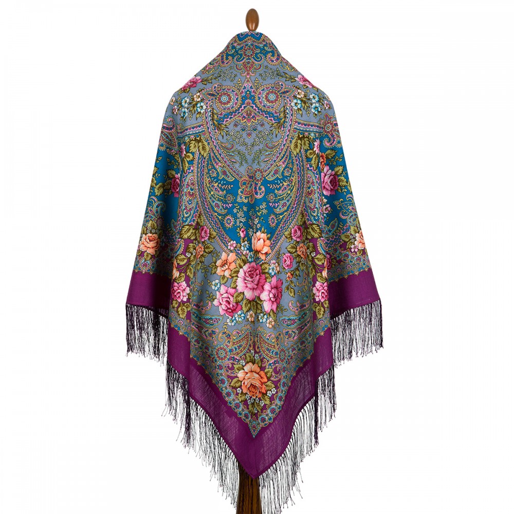 Premium shawl Music of the Sea, wool, fuchsia- 146x146cm