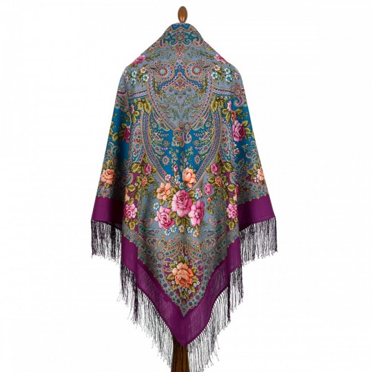 Premium shawl Music of the Sea, wool, fuchsia- 146x146cm