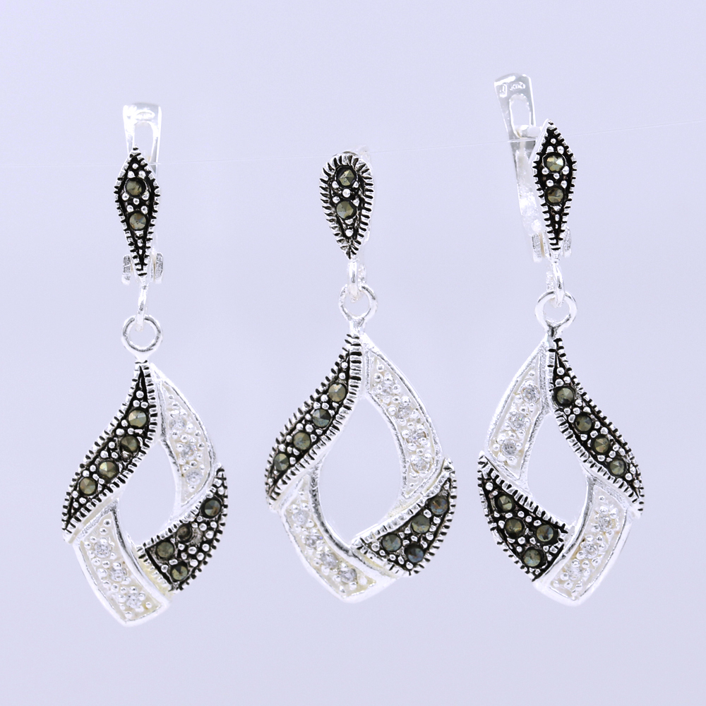Set Elegance cu marcasite, cercei, pandantiv, argint 925