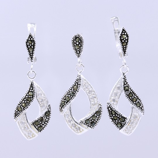 Set Elegance cu marcasite, cercei, pandantiv, argint 925