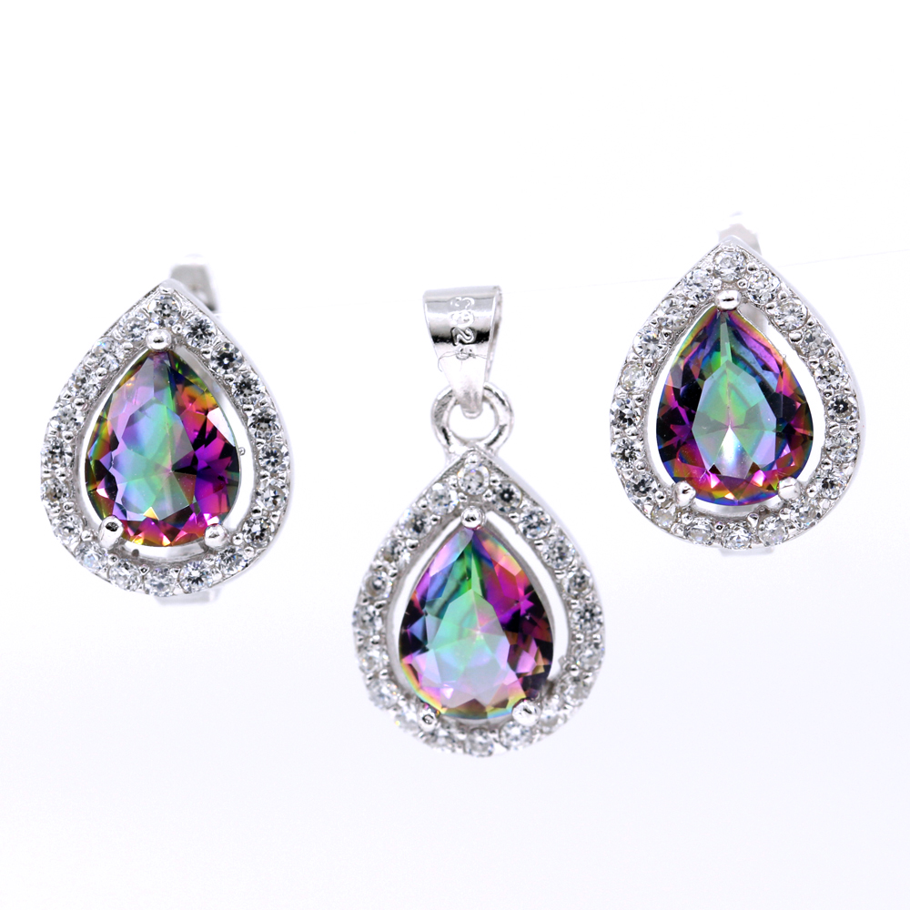 Set Picatura Mistic topaz, cercei, pandantiv, argint 925 rodiat