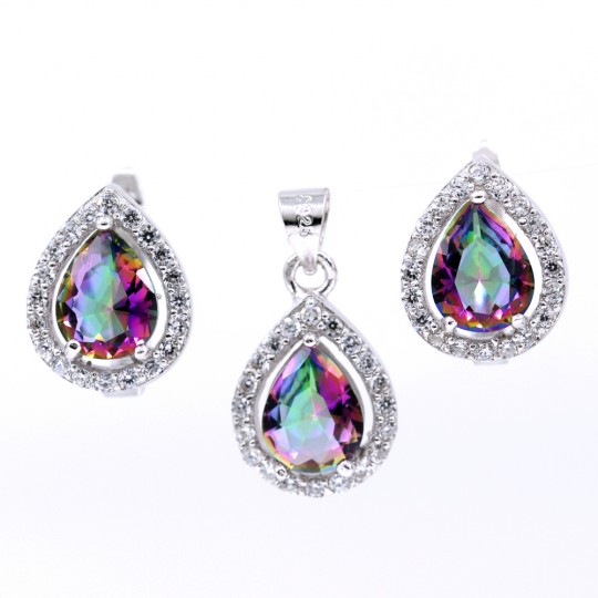Set Picatura Mistic topaz, cercei, pandantiv, argint 925 rodiat