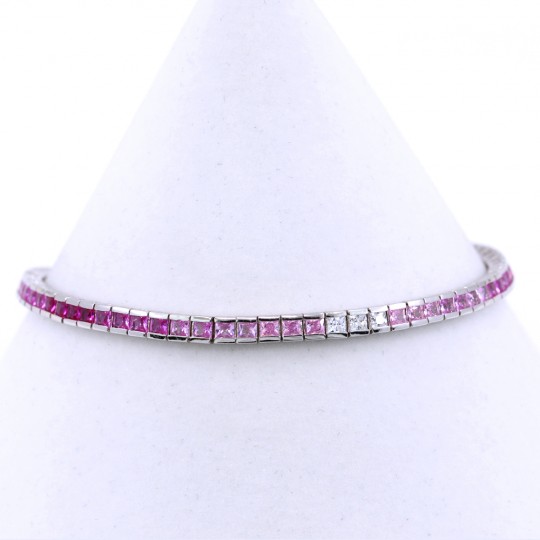 Bratara tennis - 18cm multicolor alb-roz-fuchsia cu cristale, argint 925 rodiat