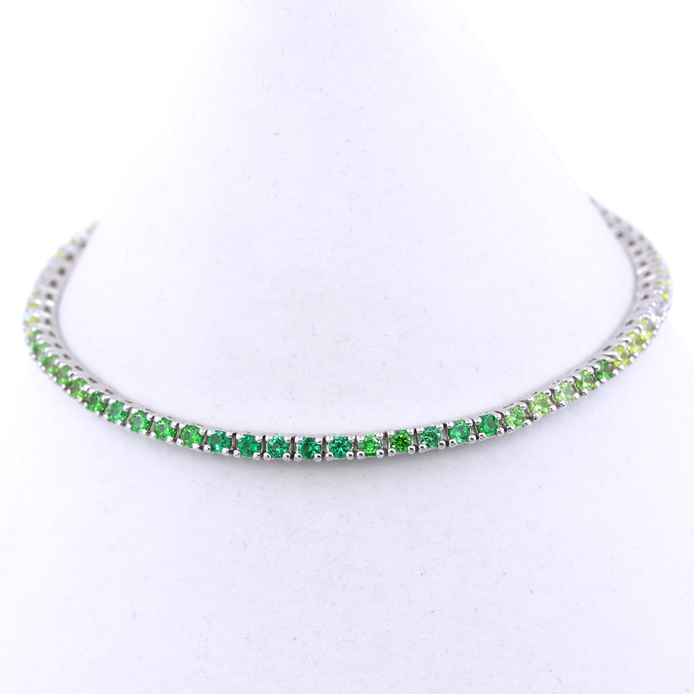 Bratara tennis - 18cm multicolor alb-verde-verde intens cu cristale, argint 925 rodiat