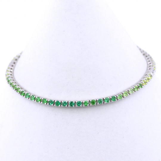 Bratara tennis - 18cm multicolor alb-verde-verde intens cu cristale, argint 925 rodiat