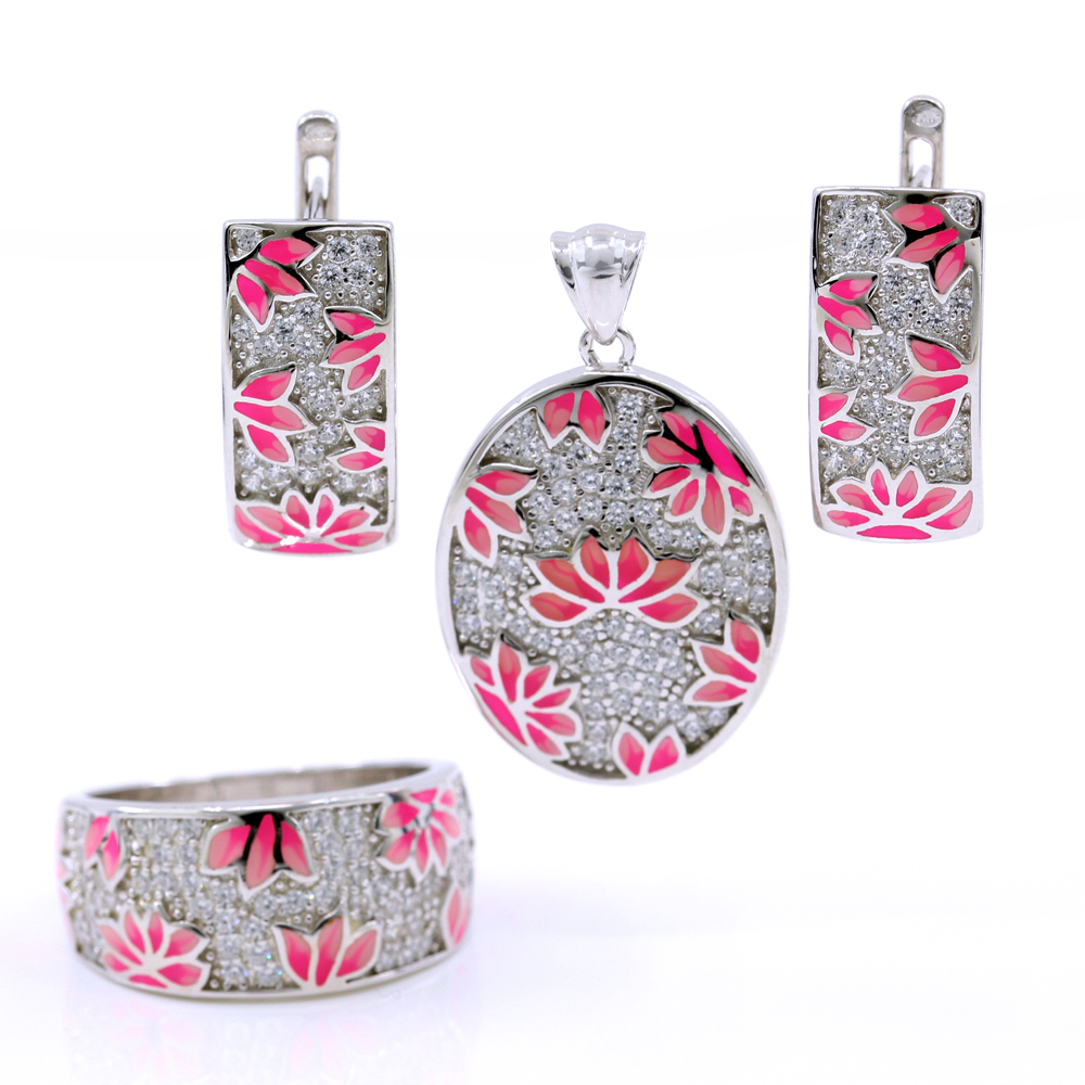 Set Amazing Pink cercei, inel (56), pandantiv, argint 925 rodiat