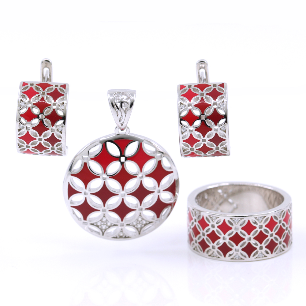 Set Belle, rosu cercei, inel (58), pandantiv, argint 925 rodiat