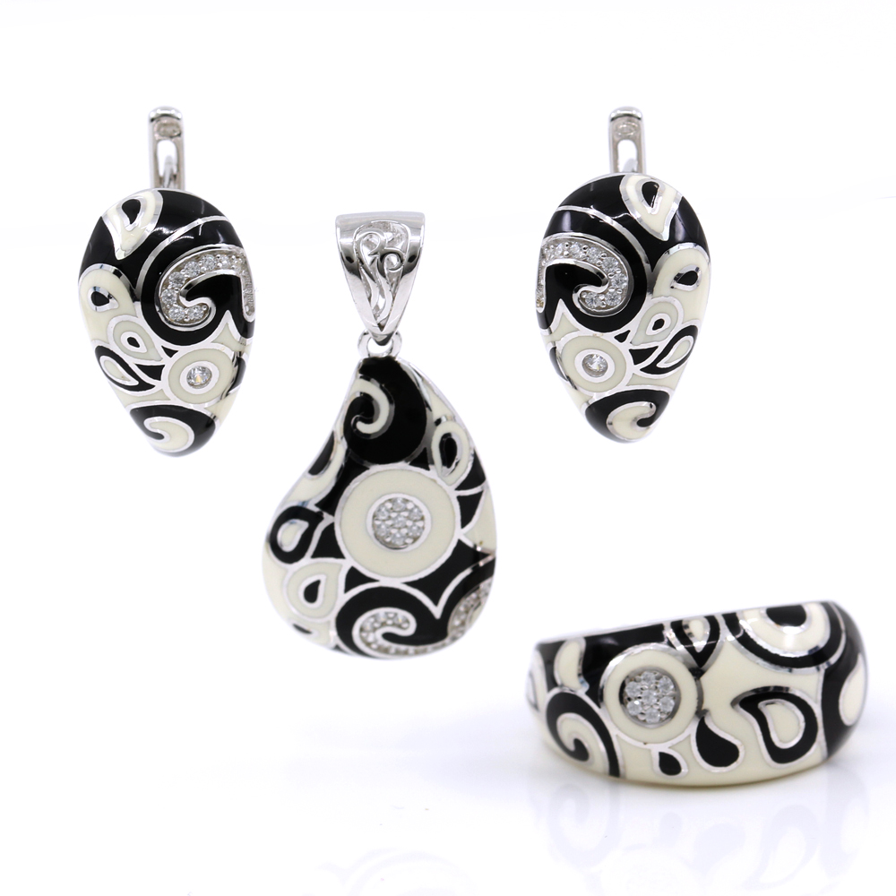 Set Fancy drop cercei, inel (60), pandantiv, argint 925 rodiat