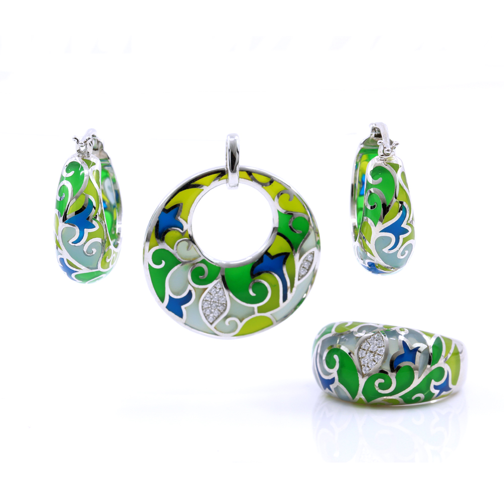 Set Azurite cercei, inel (58), pandantiv, argint 925 rodiat