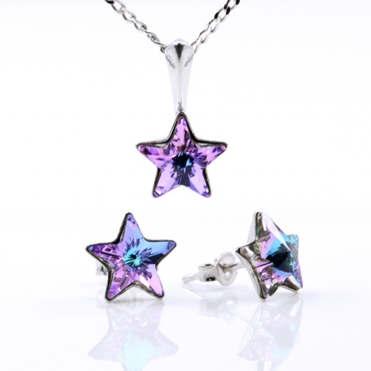 Set Star cu cristale Swarovski Vitrail Light, cercei, lant, pandantiv, argint 925 rodiat
