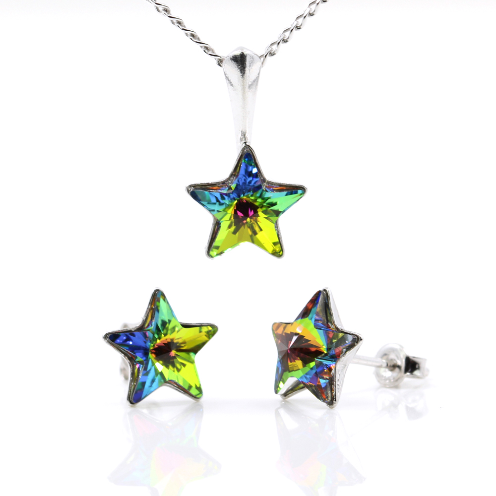 Set Star cu cristale Swarovski Vitrail Medium, cercei, lant, pandantiv, argint 925 rodiat