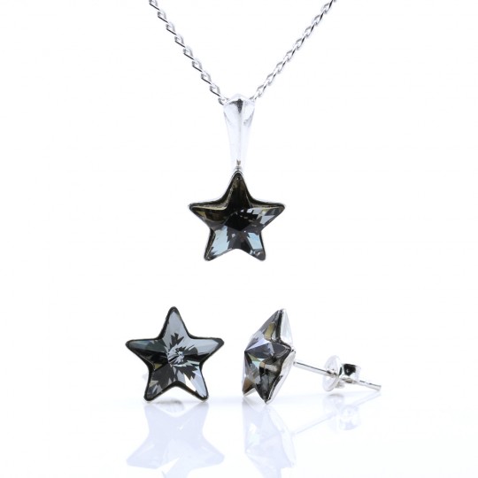 Set Star cu cristale Swarovski Silver Night, cercei, lant, pandantiv, argint 925 rodiat