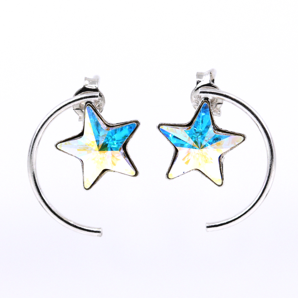 Cercei Star cu cristale Swarovski Aurore Boreale, argint 925 rodiat