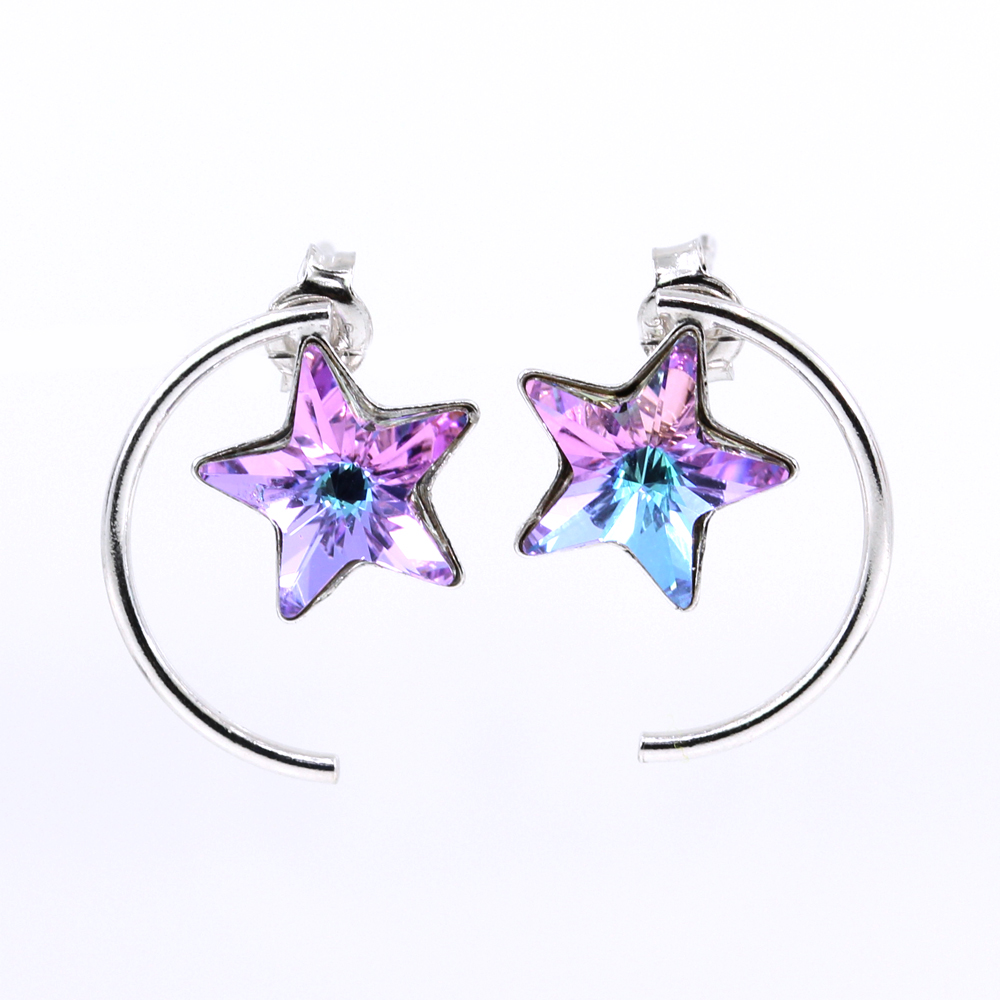 Cercei Star cu cristale Swarovski Vitrail Light, argint 925 rodiat