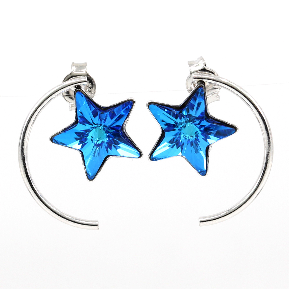 Cercei Star cu cristale Swarovski Bermuda Blue, argint 925 rodiat