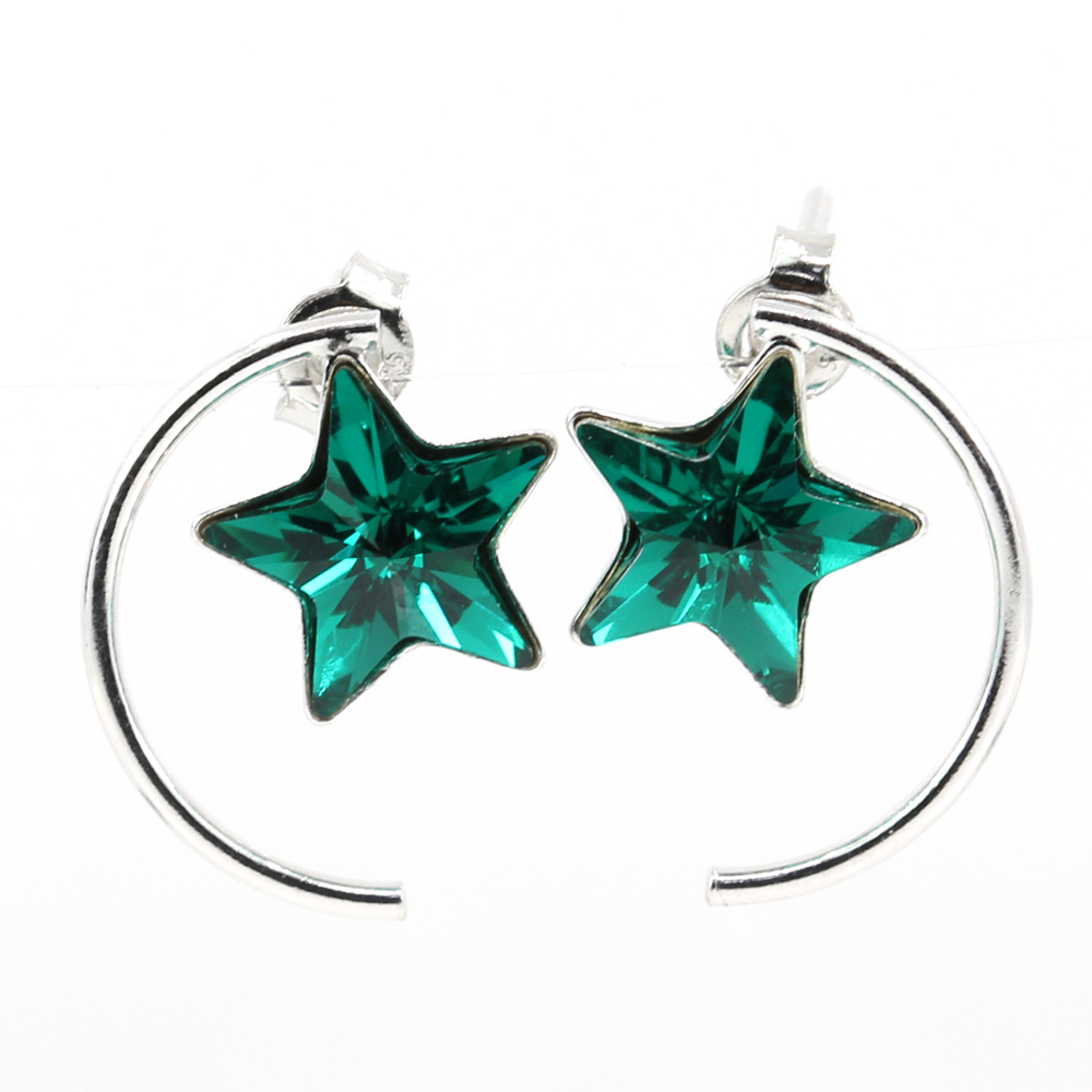 Cercei Star cu cristale Swarovski Emerald, argint 925 rodiat
