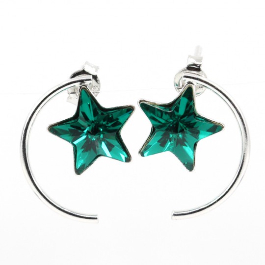 Cercei Star cu cristale Swarovski Emerald, argint 925 rodiat