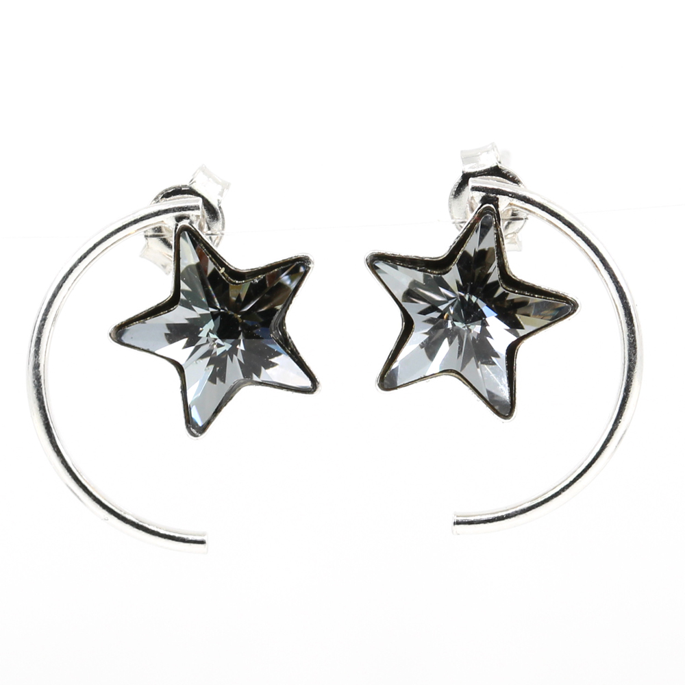 Cercei Star cu cristale Swarovski Silver Night, argint 925 rodiat
