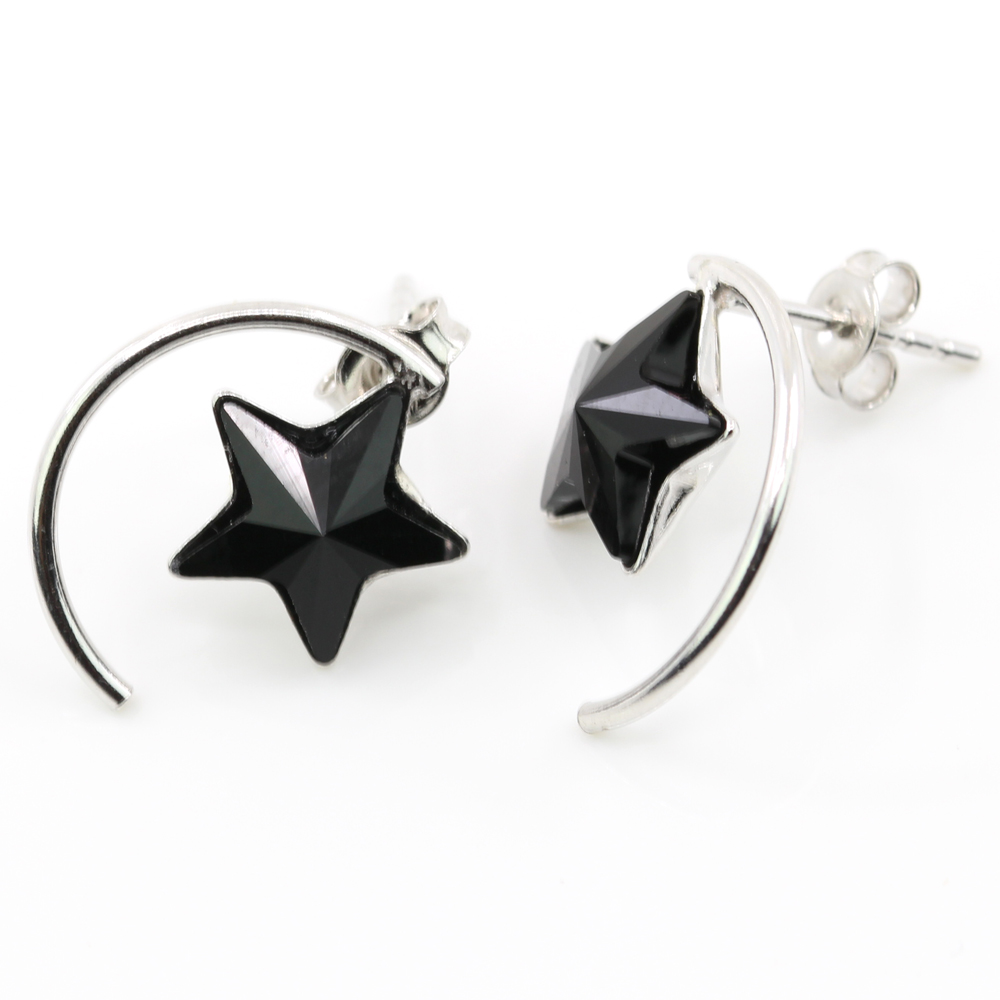 Cercei Star cu cristale Swarovski Jet, argint 925 rodiat