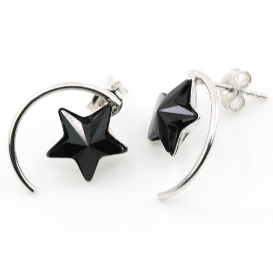 Cercei Star cu cristale Swarovski Jet, argint 925 rodiat