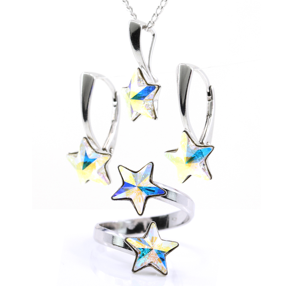 Set complet Star cu cristale Swarovski Aurore Boreale, argint 925 rodiat
