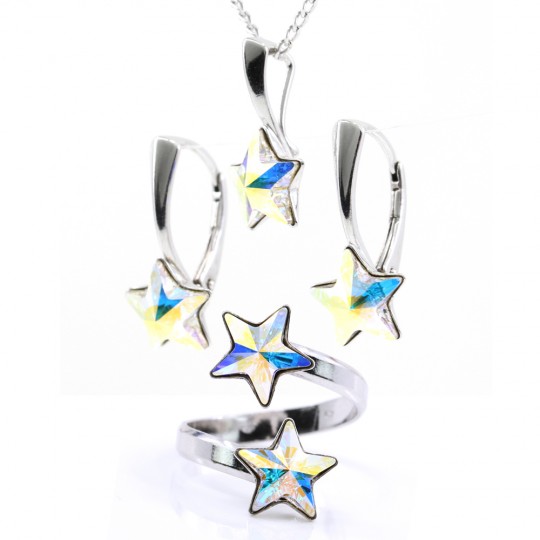 Set complet Star cu cristale Swarovski Aurore Boreale, argint 925 rodiat