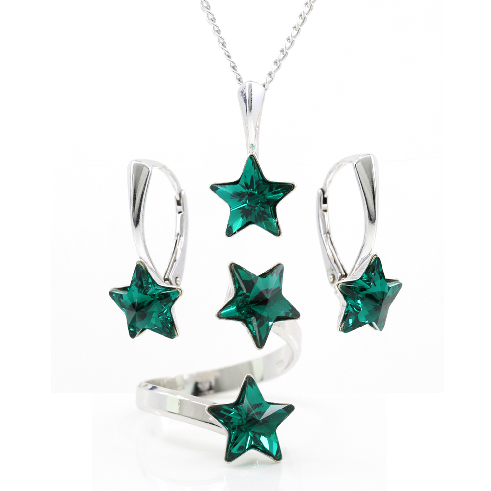 Set complet Star cu cristale Swarovski Emerald, argint 925 rodiat