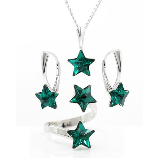 Set complet Star cu cristale Swarovski Emerald, argint 925 rodiat