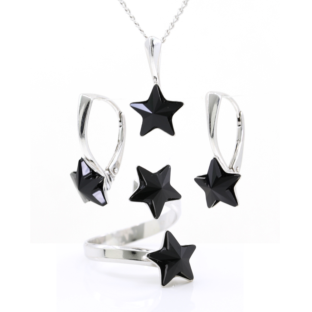 Set complet Star cu cristale Swarovski Jet, argint 925 rodiat