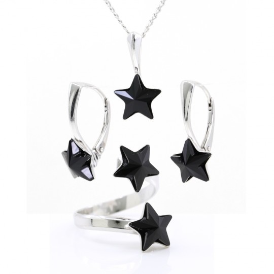 Set complet Star cu cristale Swarovski Jet, argint 925 rodiat