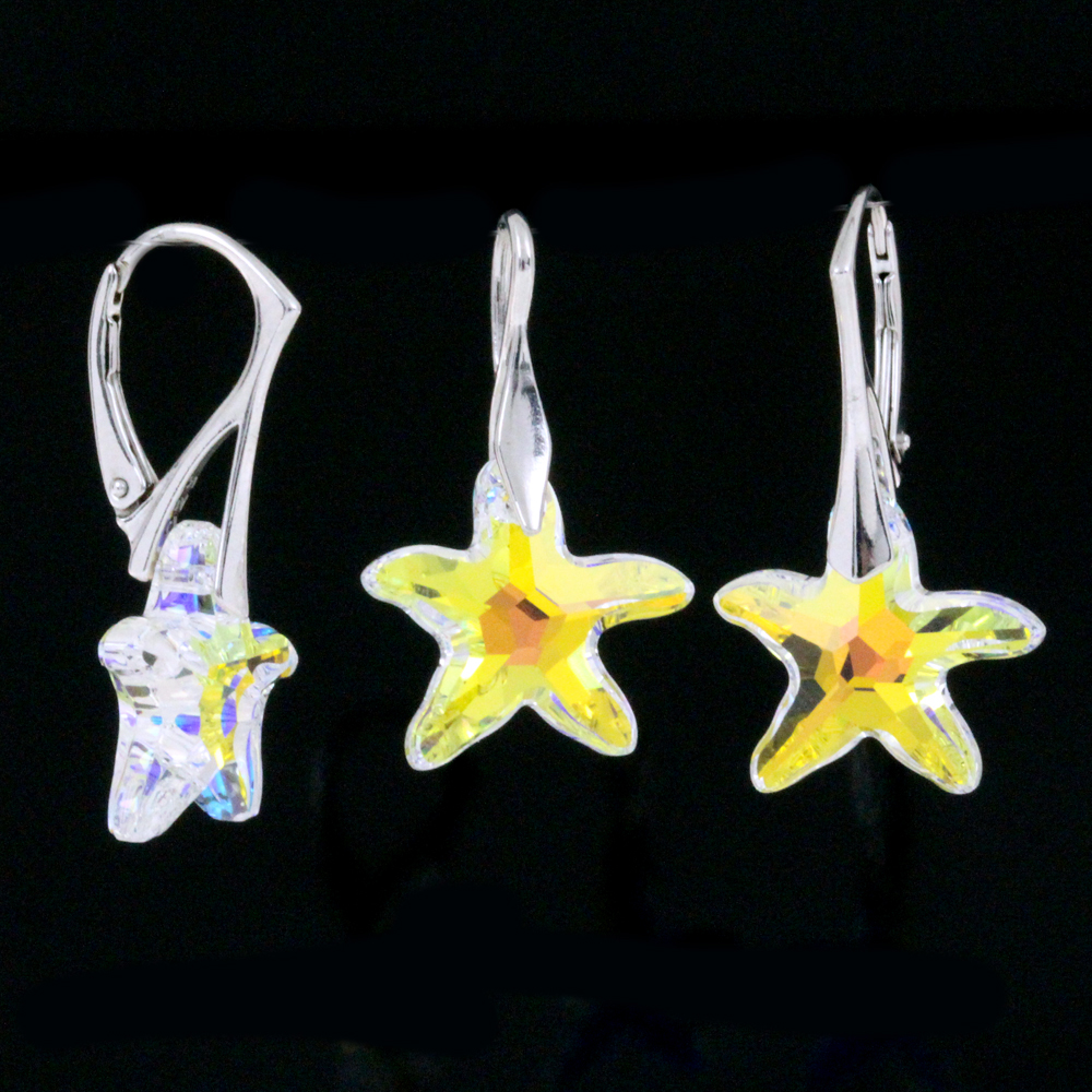Set Starfish cu cristale Swarovski Aurore Boreale, cercei, pandantiv, argint 925 rodiat