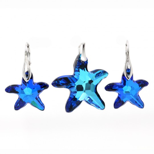 Set Starfish cu cristale Swarovski Bermuda Blue, cercei, pandantiv, argint 925 rodiat