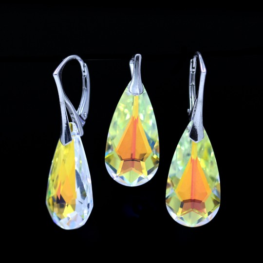 Set Fancy drop cu cristale Swarovski Aurore Boreale, cercei, pandantiv, argint 925 rodiat