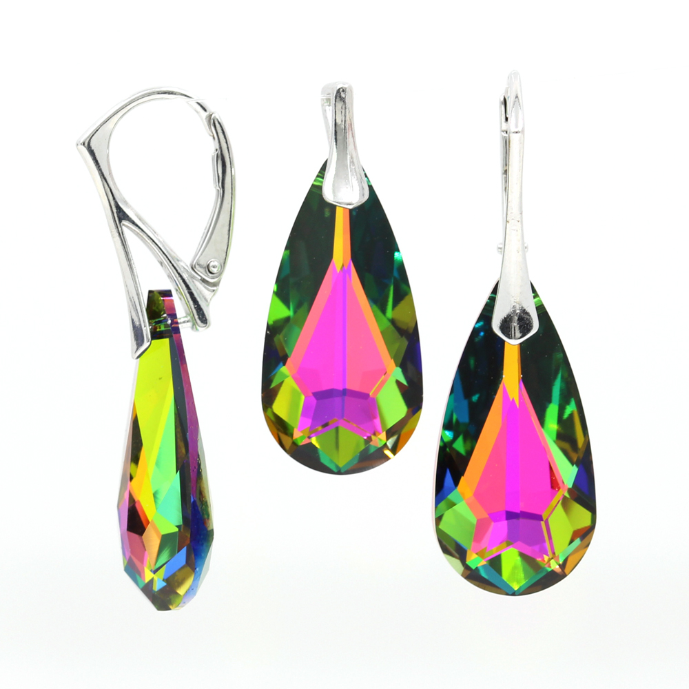 Set Fancy drop cu cristale Swarovski Vitrail Medium, cercei, pandantiv, argint 925 rodiat