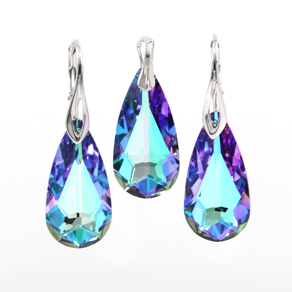 Set Fancy drop cu cristale Swarovski Vitrail Light, cercei, pandantiv, argint 925 rodiat