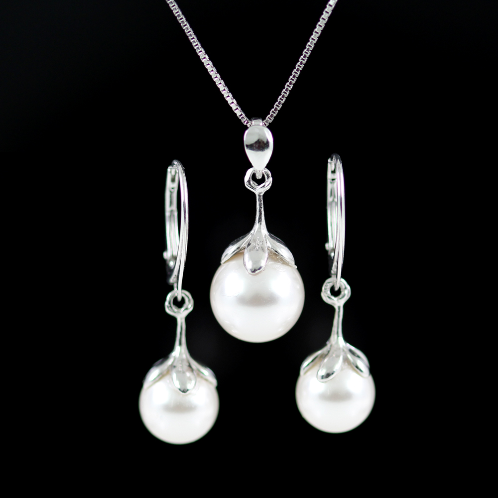 Set Princess cu perle Swarovski White, cercei, pandantiv, lant, argint 925 rodiat