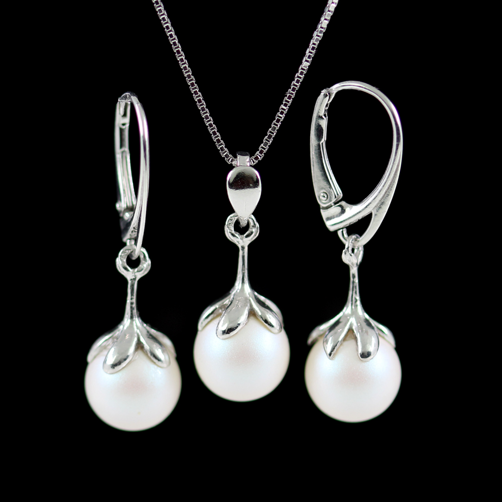Set Princess cu perle Swarovski Pearlescent White, cercei, pandantiv, lant, argint 925 rodiat